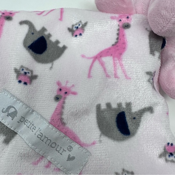 Petite L’Amour Baby Lovey White Pink Elephant Giraffe Soft Security Blanket - Picture 2 of 8